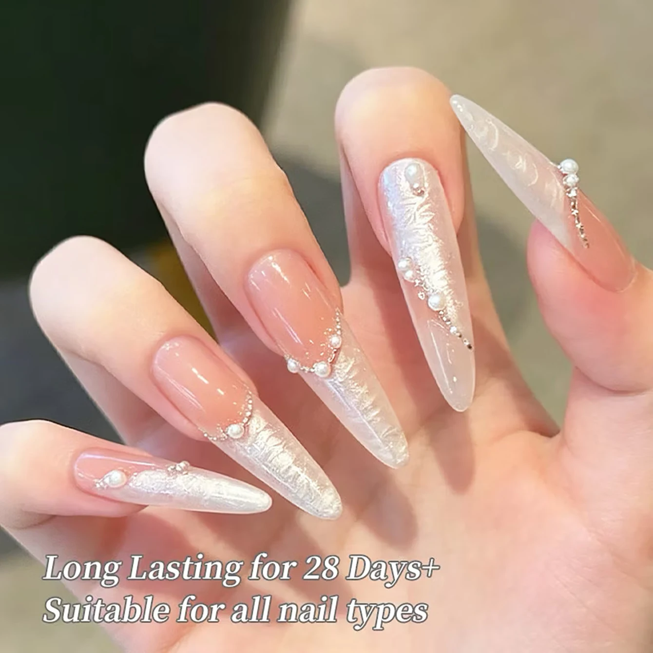 MIANEL 2026 New White Threaded Nail Gel Polish, Explosive Shimmer Polarized Pearl Mother-of-Pearl Texture for Nail Art