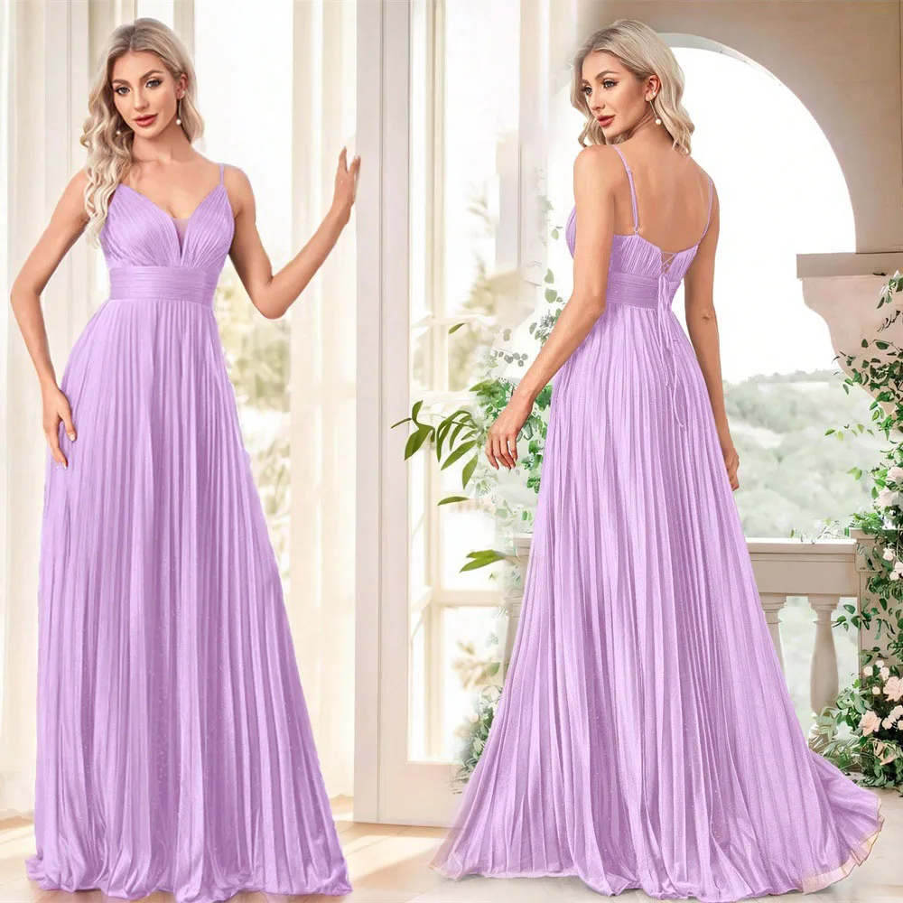 

Сексуальное вечернее платье А-силуэта из фатина с V-образным вырезом, на тонких бретельках, для подружек невесты, свадеб, торжеств, выпускных, дней рождения, в пол, с открытой спиной