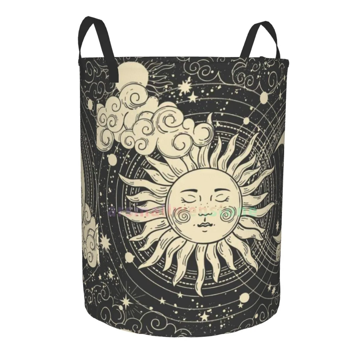 Celestial Pattern Sun And Moon Mystic Goth Witchy Round Laundry Hamper Storage Basket Toys Clothes Organizer Bin for Home