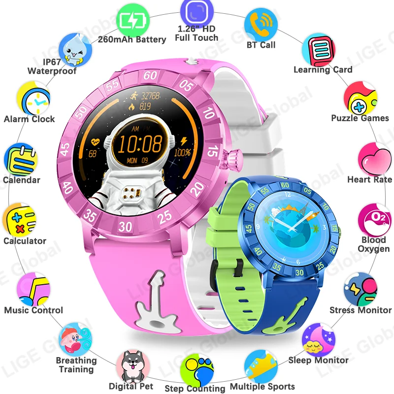 

Детские умные часы LIGE 2026: обучающие игры, трекер активности, шагомер, звонки по Bluetooth, водонепроницаемость IP67. Отличный подарок для ребенка.