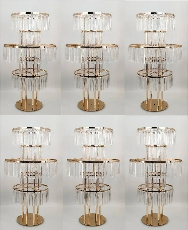 

2/4/6/10 Pcs Wedding Gold Vase Centerpiece Acrylic Flower Stand with Hanging Acrylic, 5 Tier Round Chandelier Base for Wedding