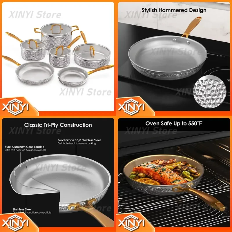 10 Pcs High Quality Multi-purpose Easy to Use Stainless Steel Non-stick Pan Cookware Sets for Kitchen