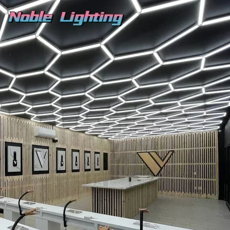 23.5m*9.15m Barbershop Hair Salon LED Ceiling Light Hexagon Garage Light Customized Honeycomb LED Tube Lighting for Car Workshop