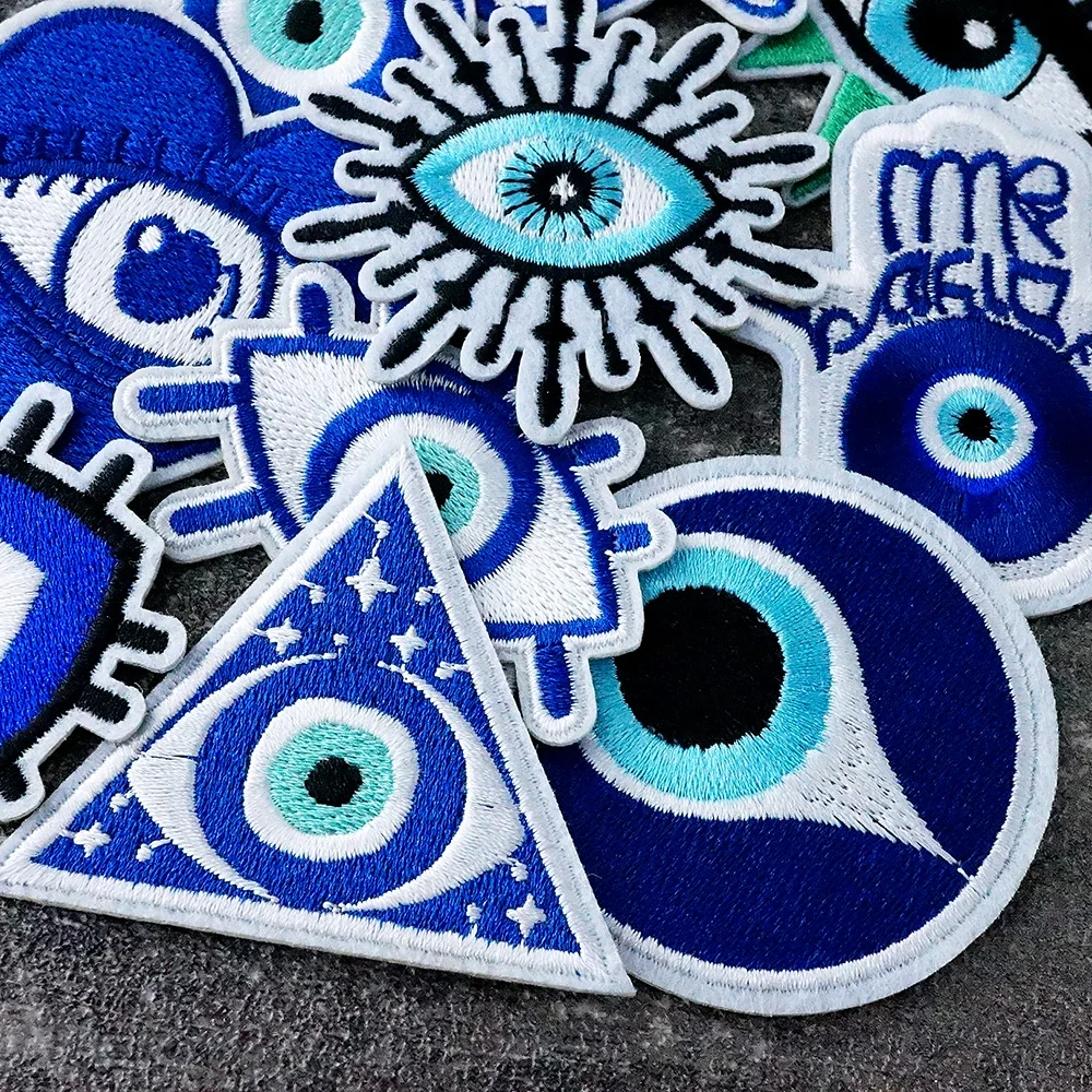 18Pcs/Lot Eye Blue Patches for Clothes Embroidery Appliques Ironing Clothing Sewing Supplies Decorative Iron on Patch