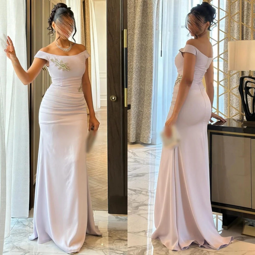 

Customized Classic Exquisite Jersey Sequined Pleat A-line Off-the-shoulder Long Dresses Bespoke Occasion Formal