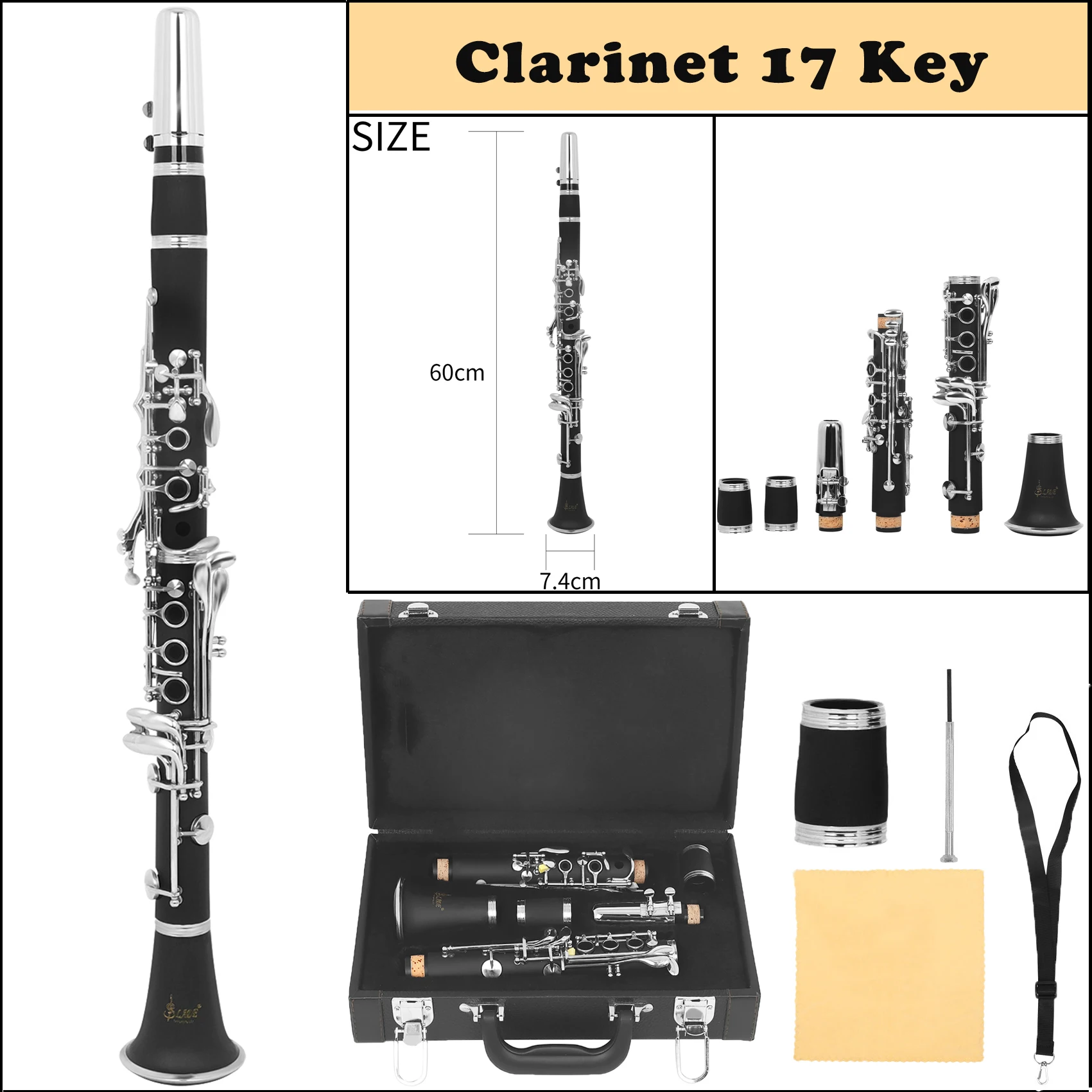 

SLADE Clarinet 17 keys Bakelite Body Clarinet with Leather Case Cloth Screwdriver Neck Strap High-quality Woodwinds Instruments