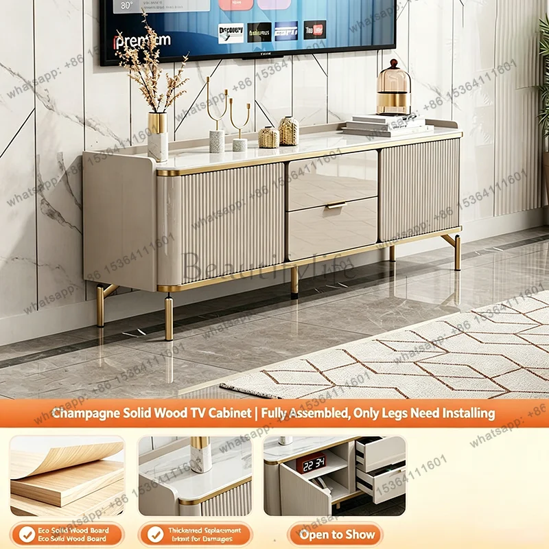 French TV Cabinet Gold Handle Multi Drawers Large Capacity Media Console For Living Room Home Furniture Mueble