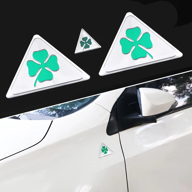 3D Green Four-leaf Clover Logo Decal Car Side Fender Body Badge Sticker for Alfa Romeo Sportiva 147 156 166 159 Giulietta Giulia