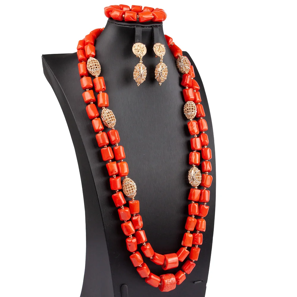 Luxury African Wedding Coral Beads Jewelry Set for Brides Original Big Coral Bridal Statement Necklace Set Free Shipping ABG177