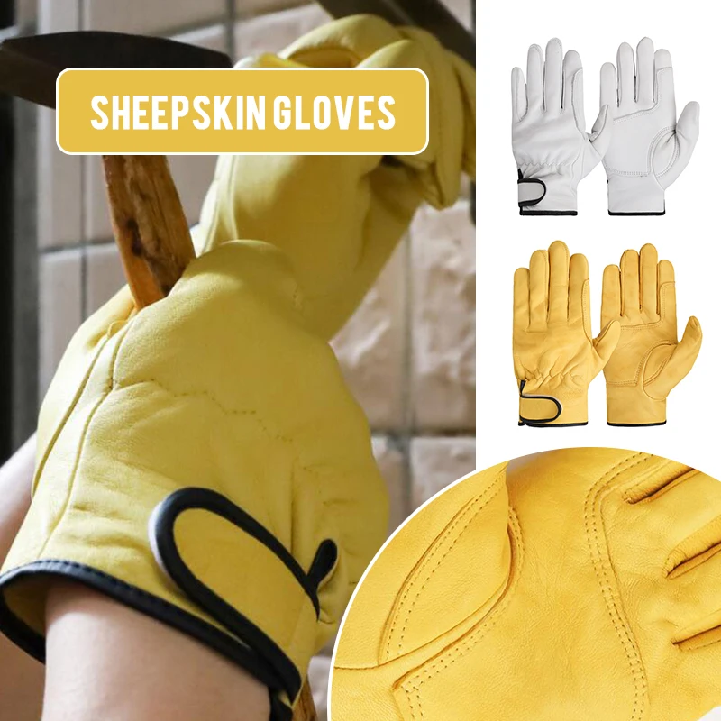 Soft Sheepskin Work Gloves Driver Breathable Lightweight Wear-resistant Leather Safety Stab-proof Hand Garden Protection Gloves