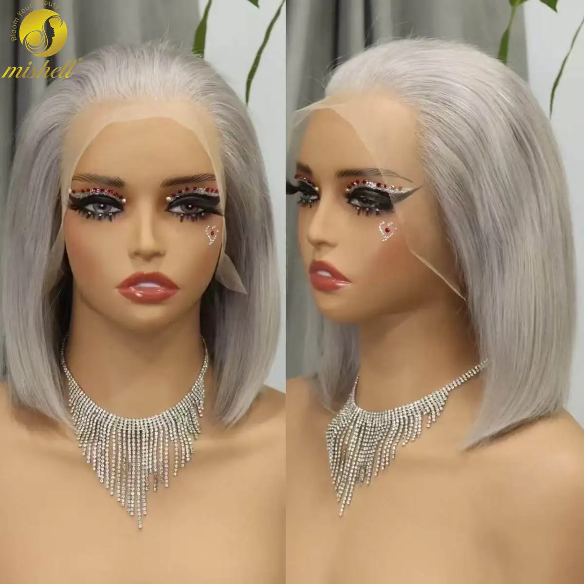 

Straight Gray Bob Wig Human Hair Wigs 250% 13x4 Transparent Lace Frontal Double Drawn Bone Straight Colored Bob Wigs for Women