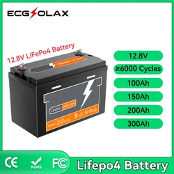 ECGSOLAX 12.8V 100Ah 150Ah 200Ah 300Ah LiFePo4 Lithium Battery Rechargeable Lithium Bateria Pack Solar System Batteries