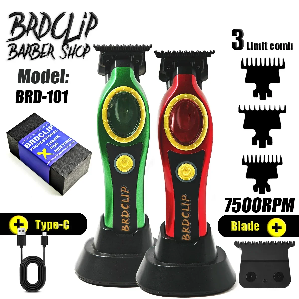 BRD101 Professional BRDCLIP Carving Gradient Hair Trimmer Barber Finish Electric Clipper with Charger Stand Hair Cutting Machine