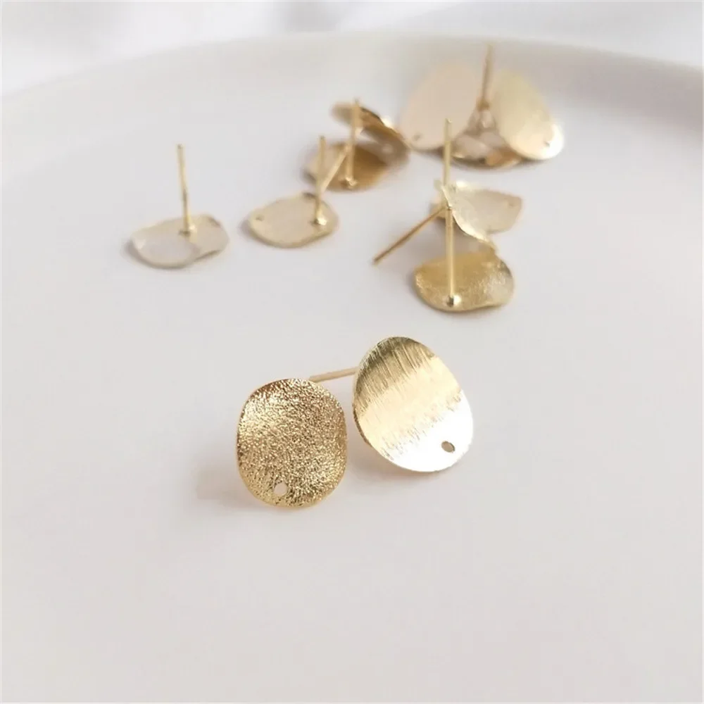 

14K Gold Plated Concave and convex round piece with lifting hole frosted wire ear stud DIY handmade accessories