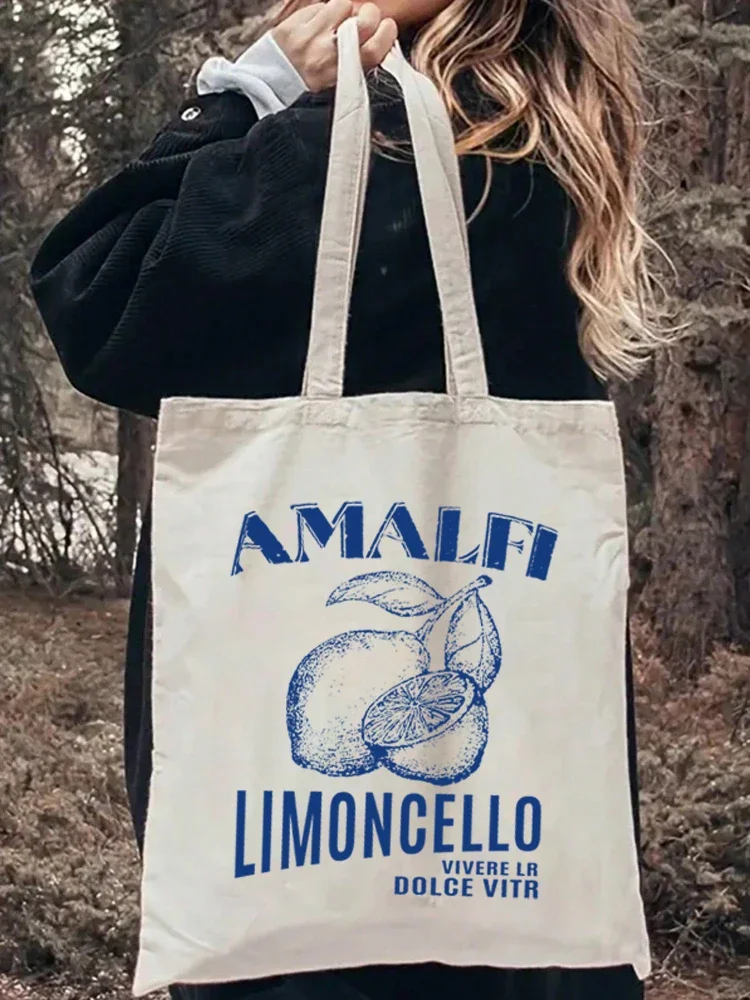 

1 bolso de mano con patrón de limones bolso de lona informal bolso portátil para la escuela bolsas de compras de viaje para