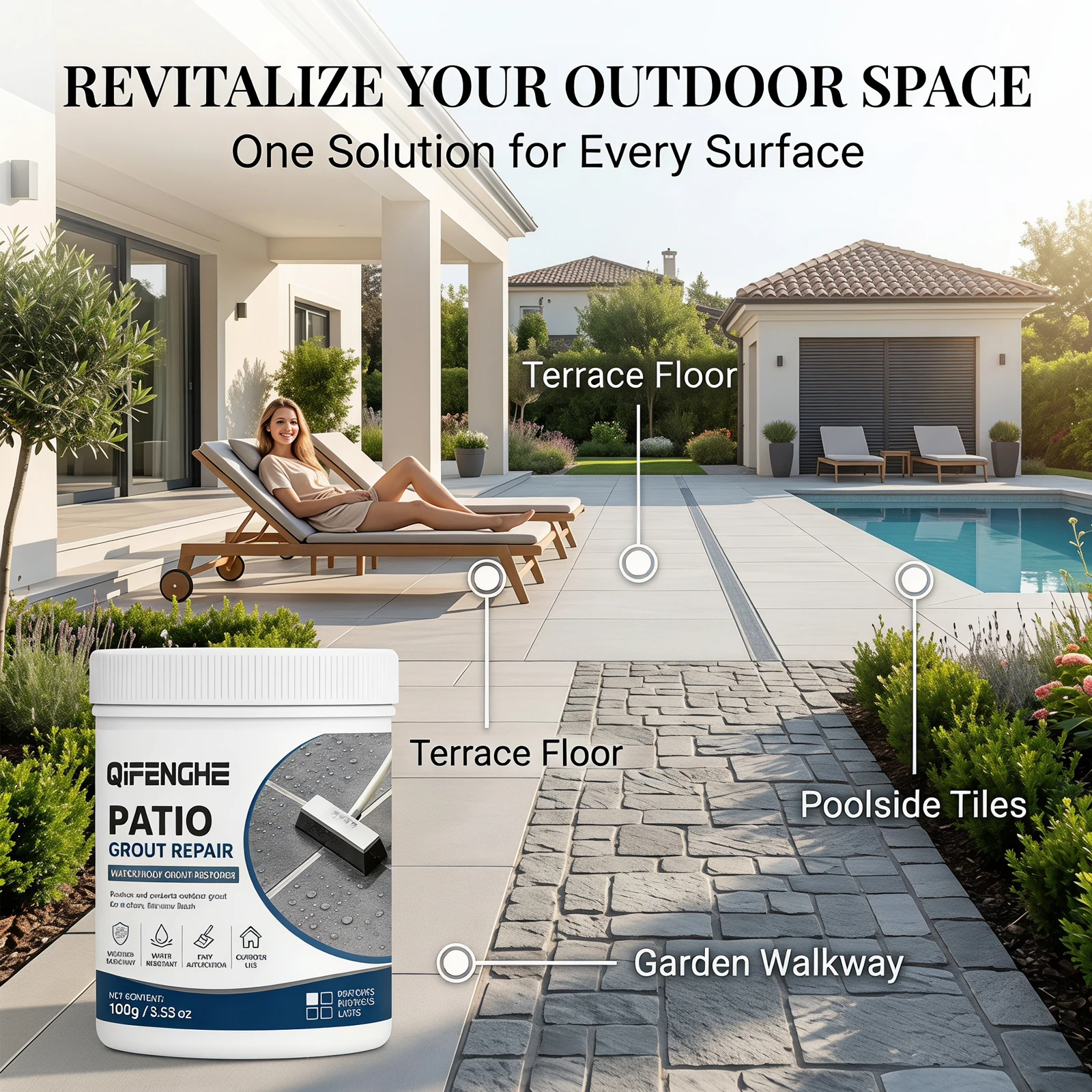Patio Grout Repair Paste, Waterproof Outdoor Tile Grout Filler, Restore Terrace, Garden Walkway & Poolside Tile Joints