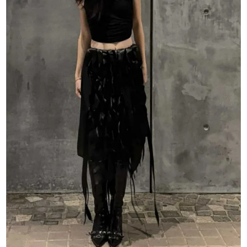 Women Handmade Ribbon Short Skirt Spring/summer 2025 Design Sense Ladies High Waist Black clothes