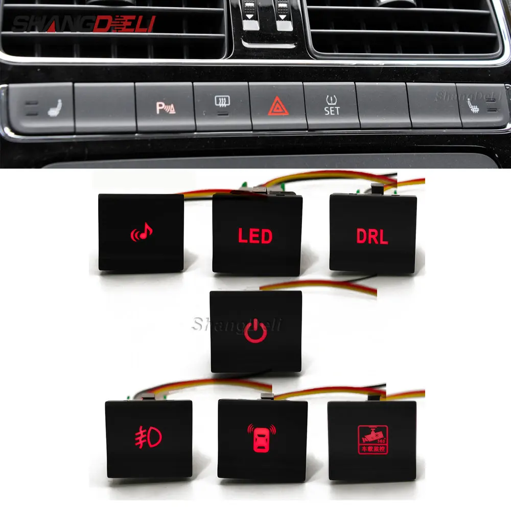 Car Red LED DRL Light Packing Radar Power On Off Music Front fog light Switch Button for VW polo 6C 2014 2015 Auto Accessories