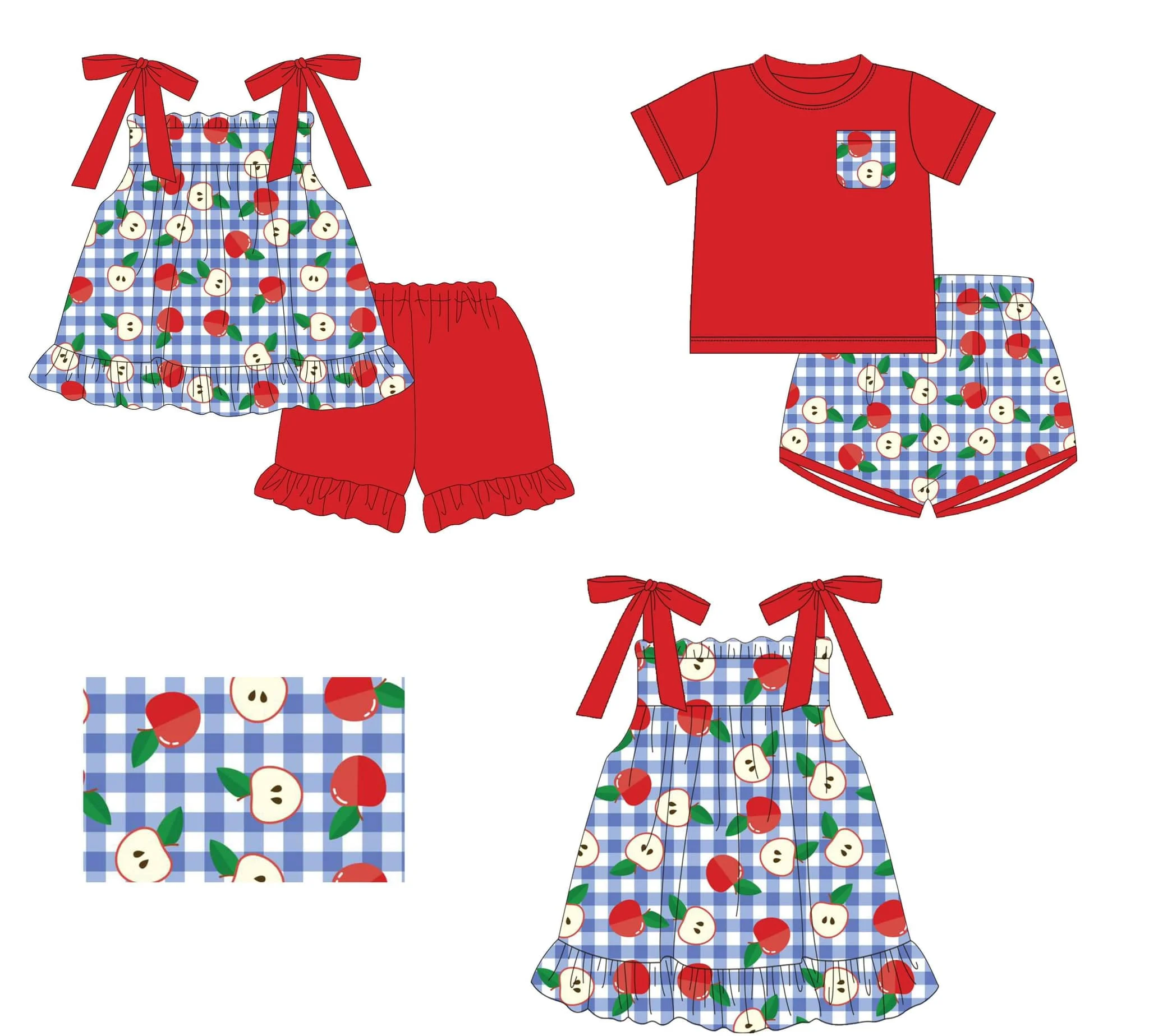 

Back to school collection baby girl clothes Toddler boy outfits Apple print short sleeve shorts set Summer two piece set