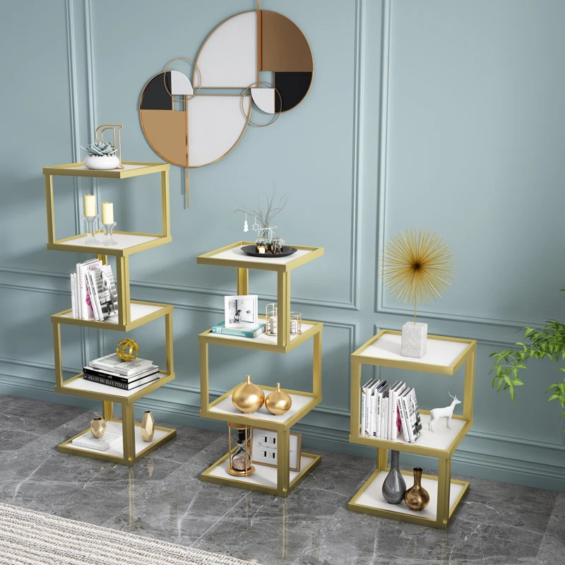 Office wrought iron decorative display stand flower stand Nordic multi-layer storage small bookshelf living room floor baffle