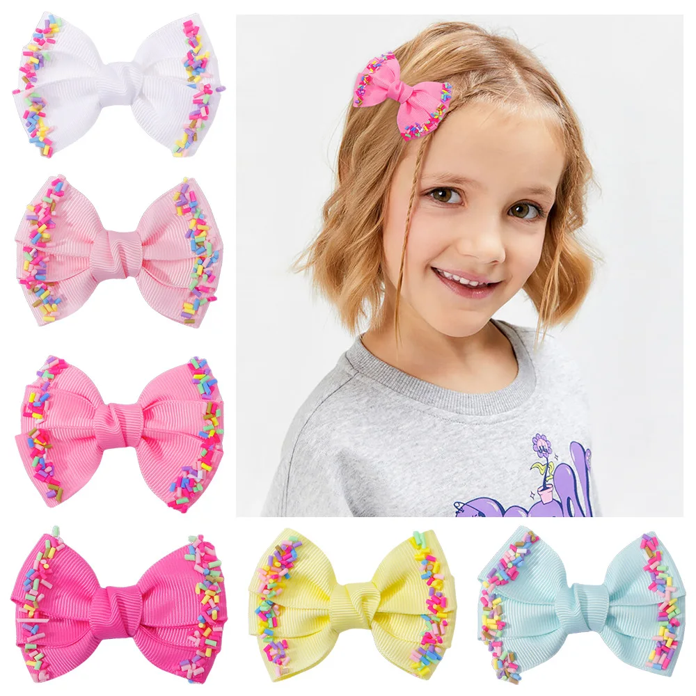 

12pcs/lot 7CM Double Stacked Sweet Hair Bows Clips Candy Solid Layered Hairbow Handmade Grosgrain Ribbon Hairclips