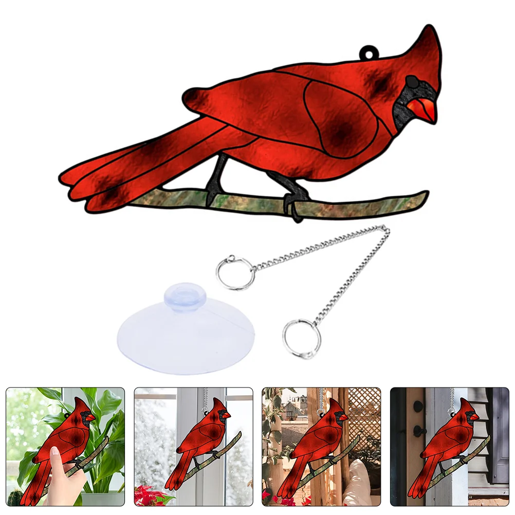 Cardinal Bird Pendant Hanging Ornament Home Decor Window Sculpture Crafts Acrylic Metal