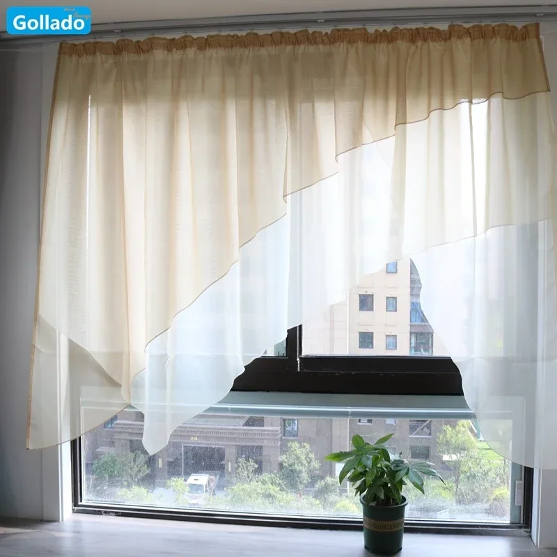 

Beige Main Body Voile Sheer Window Curtain, Unique Irregular Design, Kitchen, Balcony, Livingroom