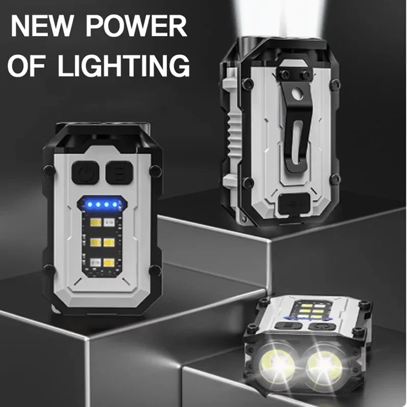 TINSOL Dual Light Head Tactical Mini LED 8 Modes Waterproof Type-C EDC Keychain Survival Compact Outdoor Camping Hiking Faishing image 2