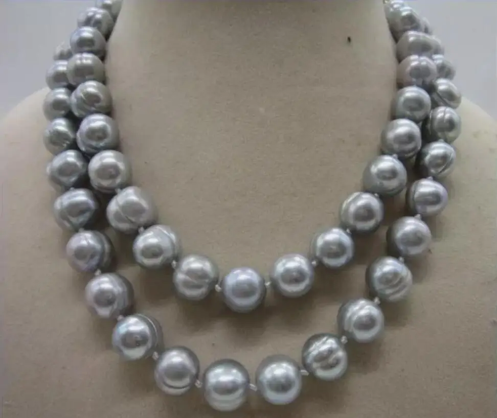 

gorgeous two strands 11-12mm south sea baroque silver grey pearl necklace 18"19"