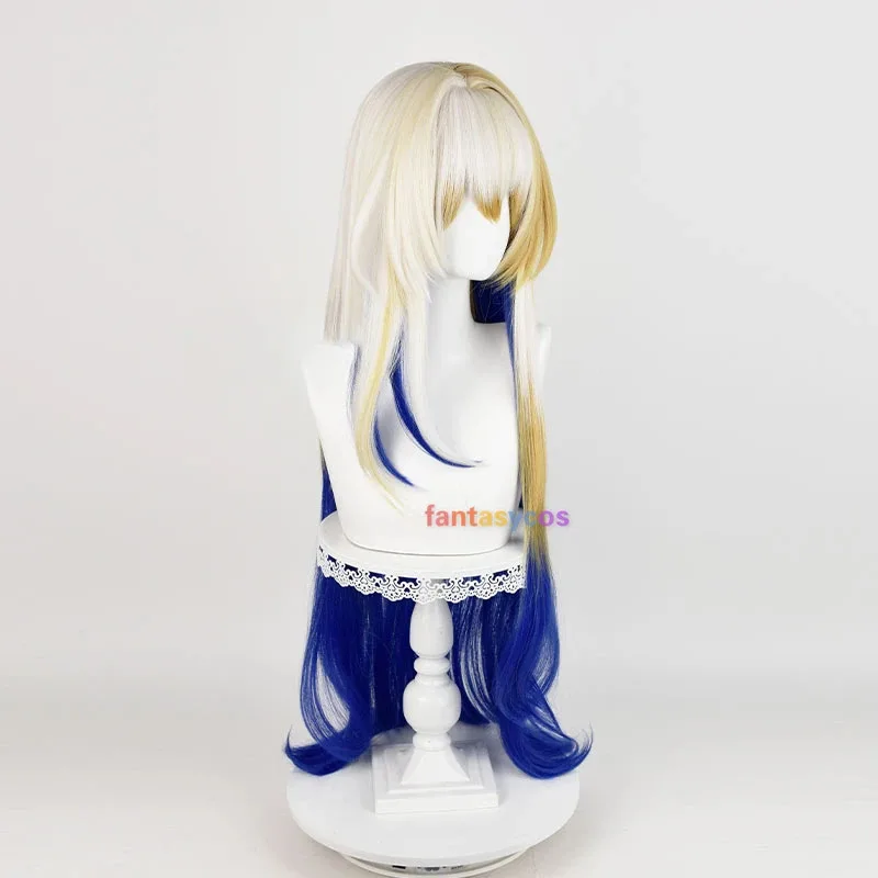 シュウ・アークナイツ-コスプレウィッグ-ロングストレート-ホワイトブルー-ゴールデンミックス-レイヤード-耐熱性合成繊維-コスチュームウィッグ-ウィッグキャップ