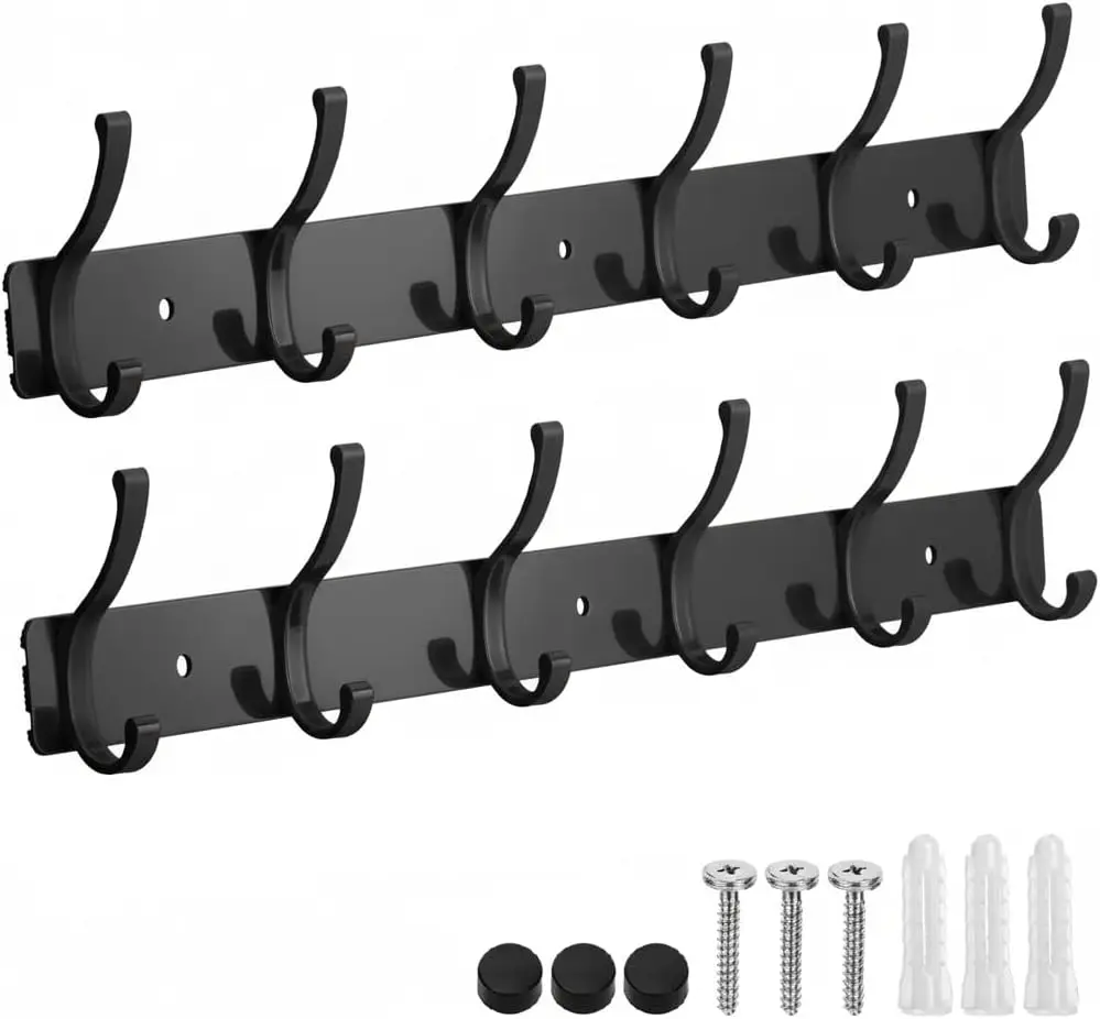 

Wall Mount Coat Rack 2 Pack, Double Hook Hanger for Entryway Bathroom, Towel Hat Organizer for Robes Clothes Bags