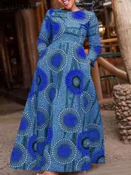 Women Sundress VONDA Bohemian Vintage Printed Maxi Dress 2024 Summer Long Sleeve Casual Loose Elegant Party Vestidos Oversized