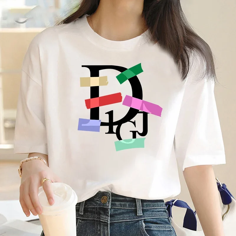 

Women Cotton T-shirt Alphabet Fashion Luxury Brand Harajuku Aesthetic Graphics Kawaii Y2K Women Street Summer Casual T-shirt