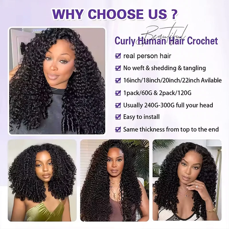 Cabelo Humano Cacheado Birmanês 12A de 30 Polegadas para Crochê, Pequenas Espirais, Cachos Pixie Profundos, Extensões Pré-Separadas Sem Nós, Tranças Miracle Knot, Extensões de Fácil Instalação, Cachos Ondulados Profundos, Perucas, Extensões de Cabelo Humano para Crochê com Nós Milagrosos, Materiais para Tranças, Cabelo com Volume