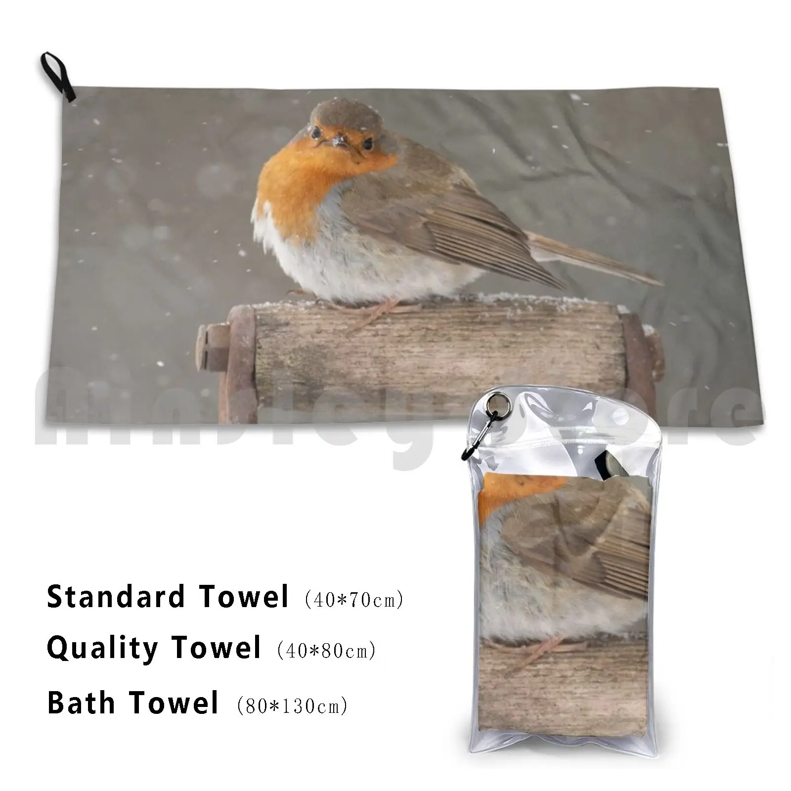 Robin On Old Spade In The Snow Custom Towel Bath Towel Robin On Spade Robin Spade Snow Bird Birds Avian