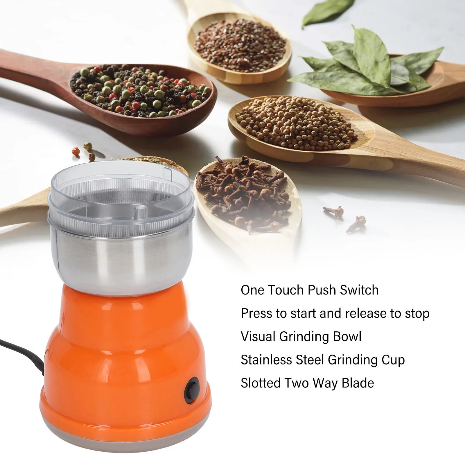 مطحنة القهوة الكهربائية 300 واط شفرة من الفولاذ المقاوم للصدأ طحن حبوب البن التوابل