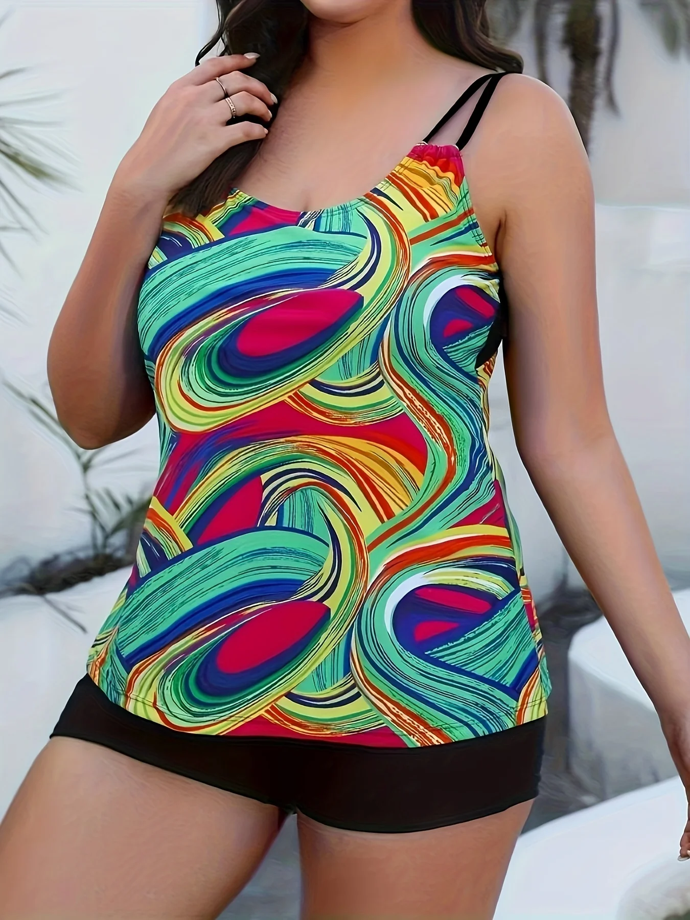 

2025 Plus Size Girls Colorful Art Style Split Vest Style Mature Female Tankini