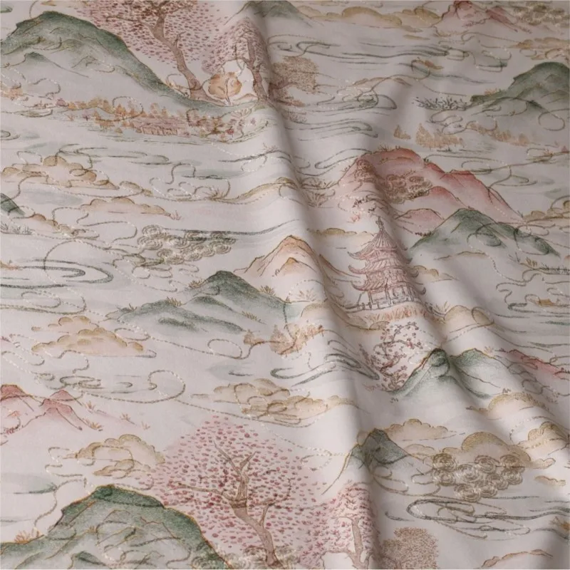 النمط الصيني التقليدي ألف ميل من الأنهار والجبال، قماش مطبوع مطرز باللؤلؤ، شاش كلاسيكي معطر بالحبر #5