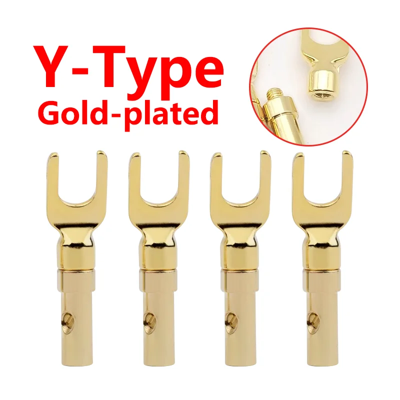 

8Pcs Horn Cable Plug Brass Audio Adapter Gold-plated Silver-plated Y-shape Fork Connector