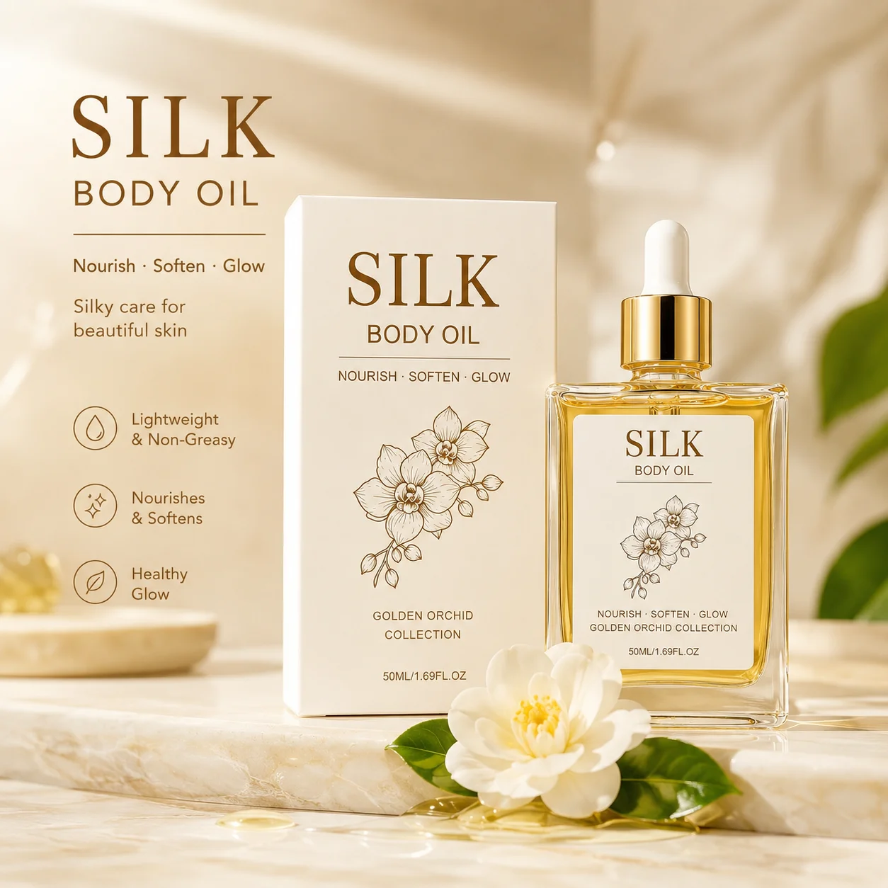 Silk Body Oil Perfume Oil Visibly Firming Anti Aging Moisturizing Instantly Improve Elasticity Non-Greasy Face Body Essence Oil