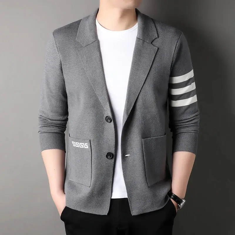 Brand embroidered sweater cardigan men's Spring and Autumn 2023 new classic striped trend casual Korean high-end knitted coat