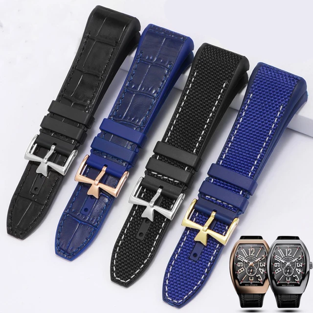 For Franck Muller v45 Black Blue Yacht Genuine Leather Watch Strap for Men FM Falmulan Needle Buckle Silicone Watch Band 28mm AliExpress