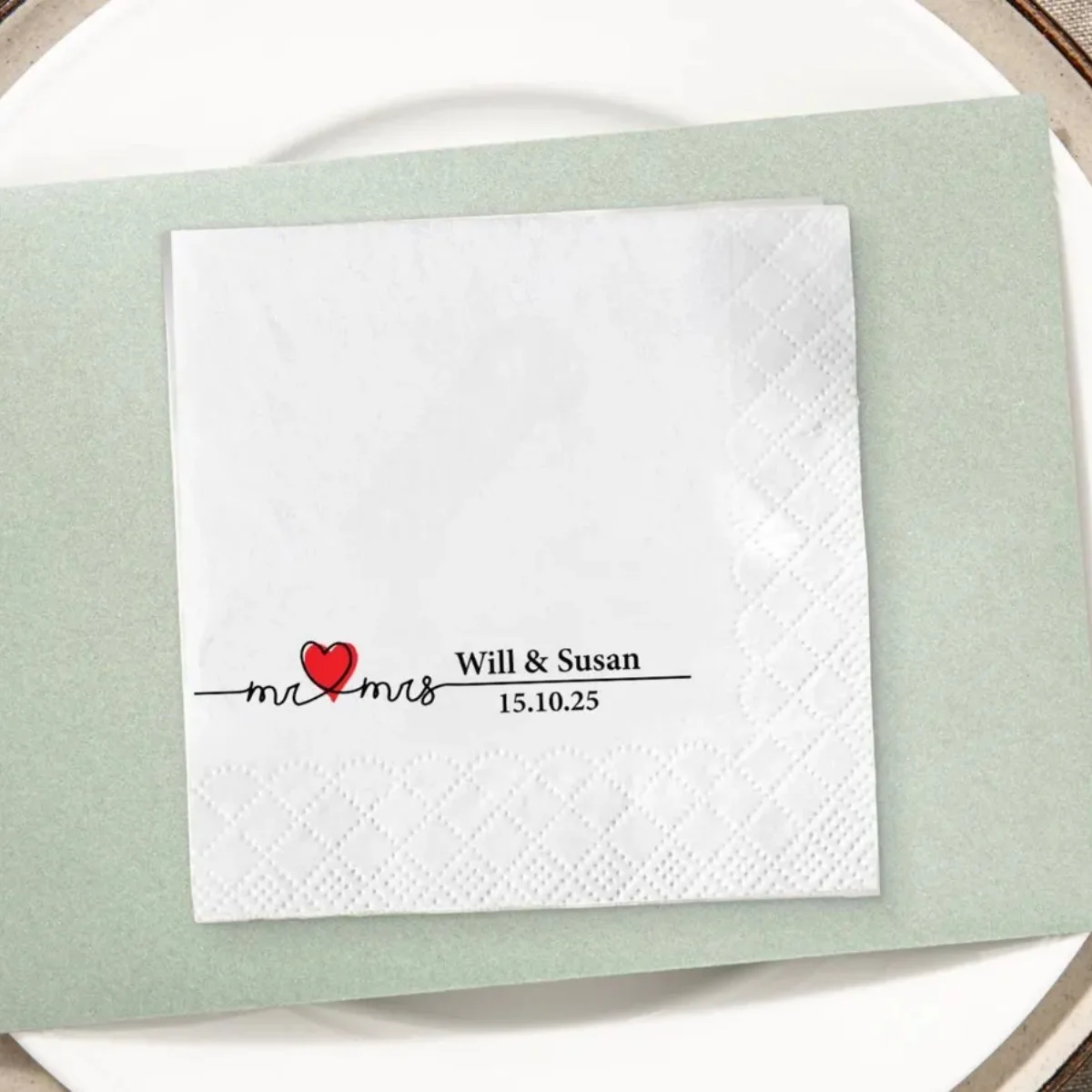 Personalized Wedding Napkins: Heart Monogram, Mr & Mrs, Anniversary