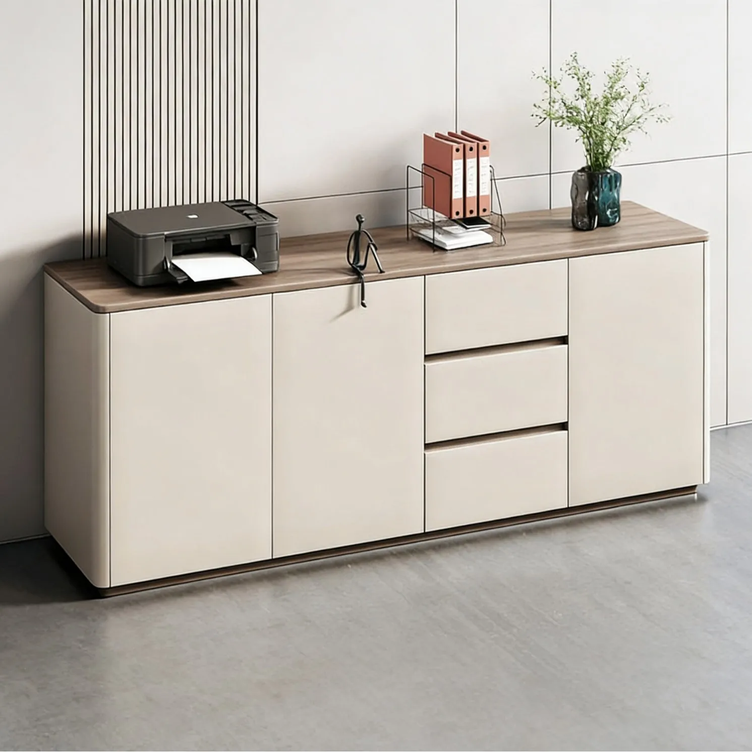 Office file cabinet, printer placement , desk side, workstation partition, low , storage cabinet