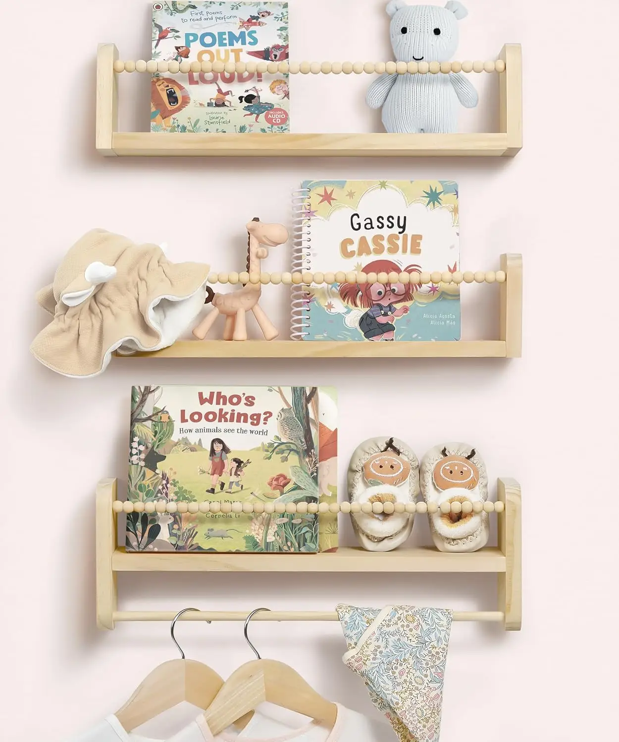 

Nursery Book Shelves for Wall Set 3, Natural Wood Bookshelves Wall Decor, Small Floating Shelf Org for Kids Rm, Bed...