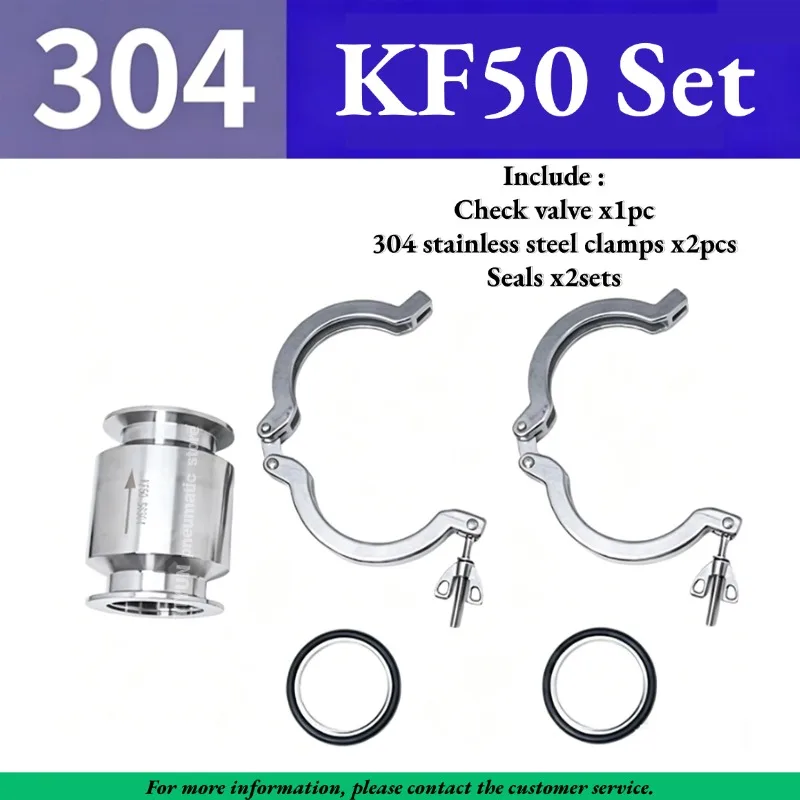 1 Set KF16 KF25 KF40 KF50 Snap-on Type 304 Stainless Steel Vacuum Check Valve One-Way Non-Return Valve KF Series for Vacuum Pump
