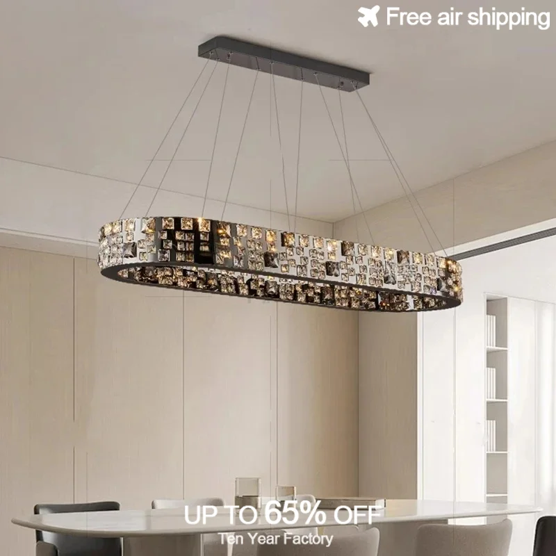 

Modern black crystal chandelier for dining room and living room decorative hanging ceiling light fixture pendant lamp