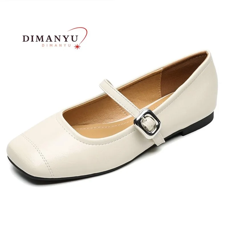 DIMANYU Mary Jane Shoes Women's 2025 New Square Toe Flat Women's Large Size Summer Ballet Shoes Women