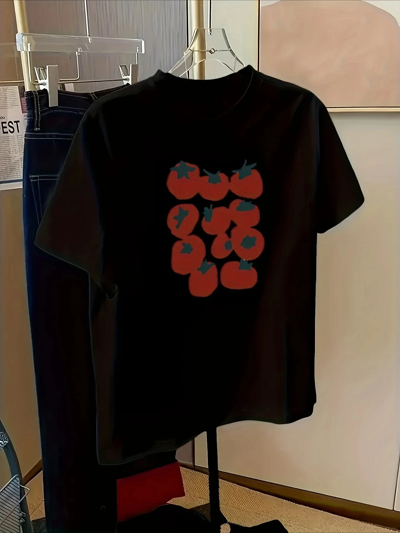 Women Short Sleeve T‑shirt Short Sleeve T‑shirt Persimmon Fruit Art Graphic Daily Wear Soft Breathable Casual Top Women Clothing