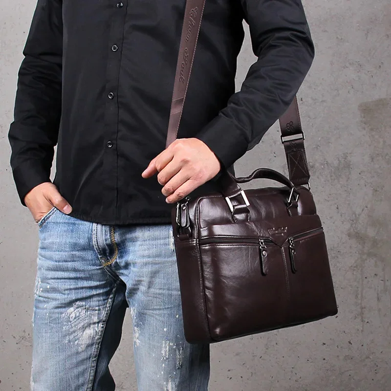 Bolso de mano de cuero genuino para hombre, maletín de mensajero, bolso de diseñador de moda, bolsos de hombro cruzados de negocios de cuero de vaca Real